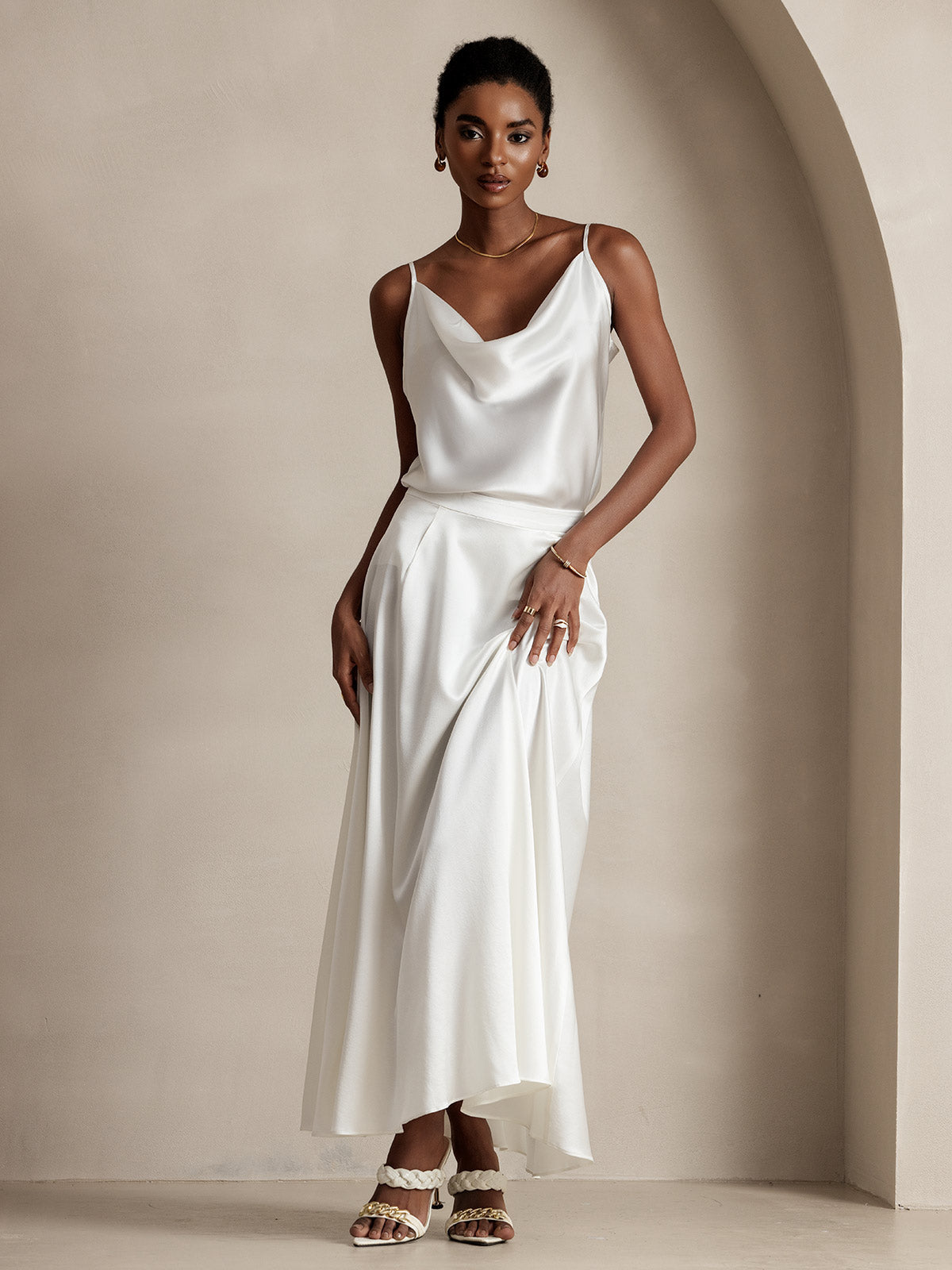 [أبيض] SilkSilky-SA 19Momme الحرير Skirt 004