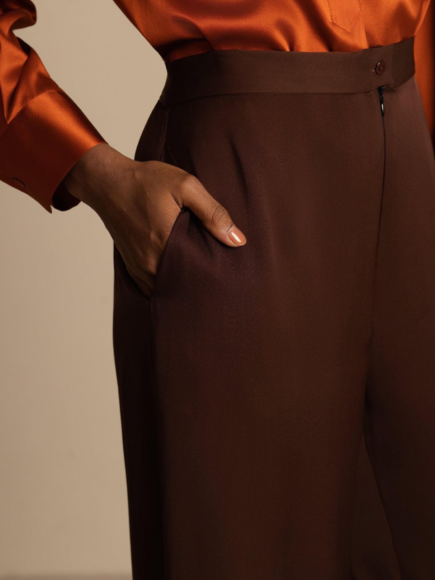 [شوكولاتة داكنة] SilkSilky-SA 19Momme الحرير Womens Pants 005