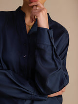 [أزرق غامق] SilkSilky-SA Long Sleeve Split بلوزات نسائية 005