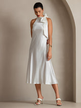 [أبيض] SilkSilky-SA Sleeveless Tie Neck فساتين نسائية 001