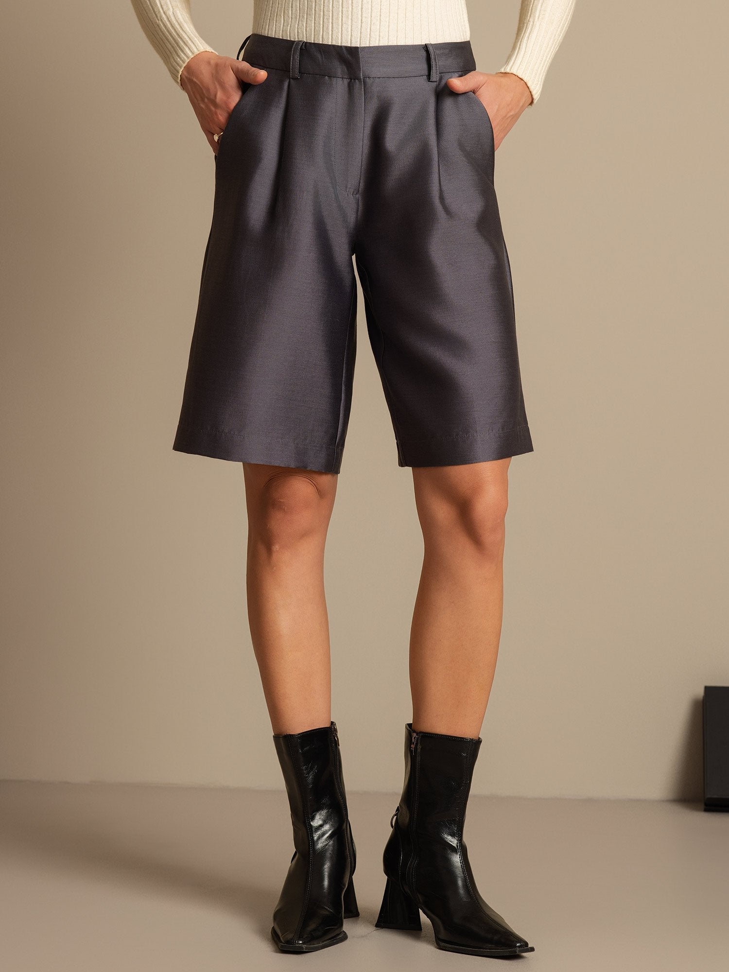 [رمادي] SilkSilky-SA 32Momme الحرير Womens Shorts 001,