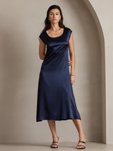 [أزرق غامق] SilkSilky-SA Cap Sleeve فساتين نسائية 001