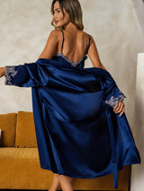 [أزرق غامق] SilkSilky-SA 3/4 Sleeve V Neck رداء الحمام وقميص النوم 002