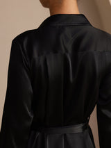 [أسود] SilkSilky-SA Long Sleeve Lapel Collar فساتين نسائية 004
