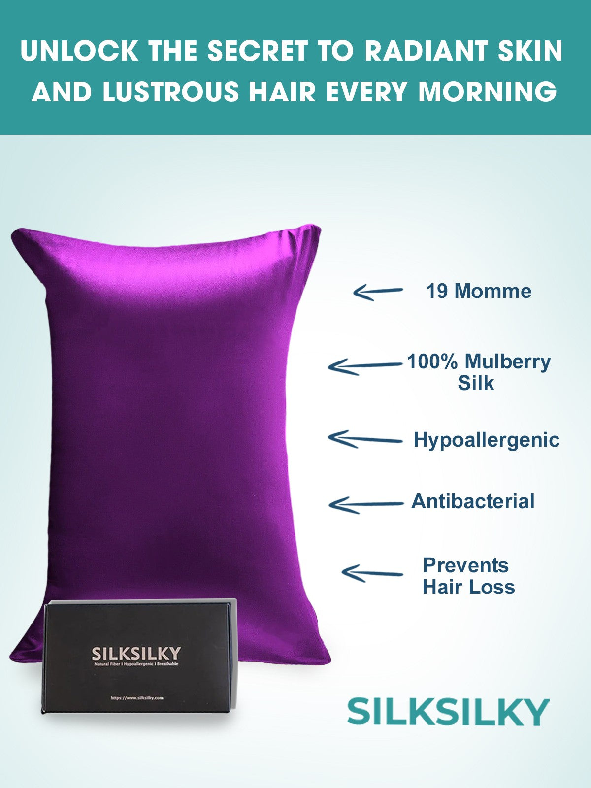 SilkSilky-SA 19Momme الحرير الخالص Pillowcase أرجواني 003