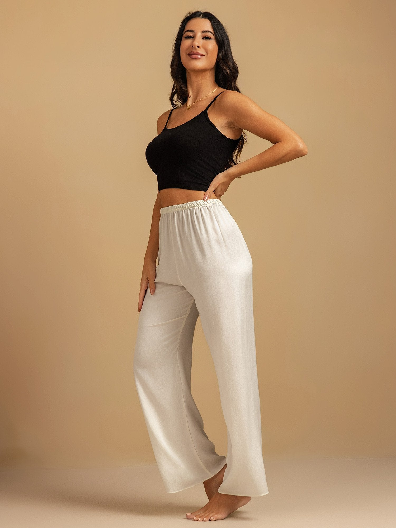 [أبيض] SilkSilky-SA 19Momme الحرير Womens Sleep Bottoms 007,