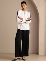 [أبيض] SilkSilky-SA Long Sleeve Keyhole Neck بلوزات نسائية 007