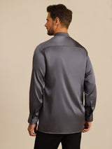 [الرمادي الداكن] SilkSilky-SA Long Sleeve Stand Collar قميص رجالي 002
