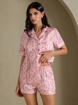 [نمر وردي] SilkSilky-SA Short Sleeve Notch Collar طقم بيجامة نسائي 003
