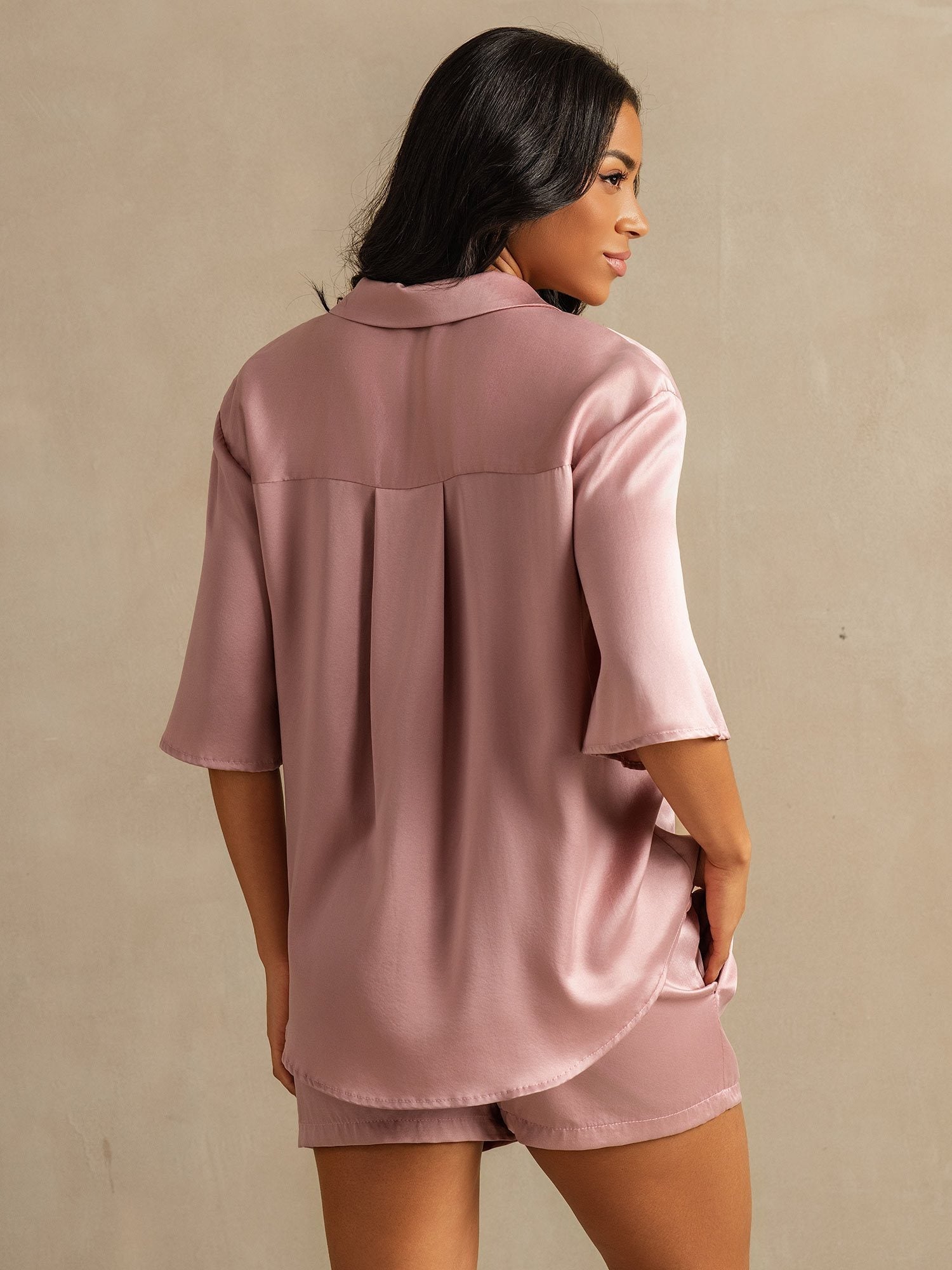 [بشرة الخوخ] SilkSilky-SA 19Momme الحرير الخالص Notch Collar طقم بيجامة نسائي 006,