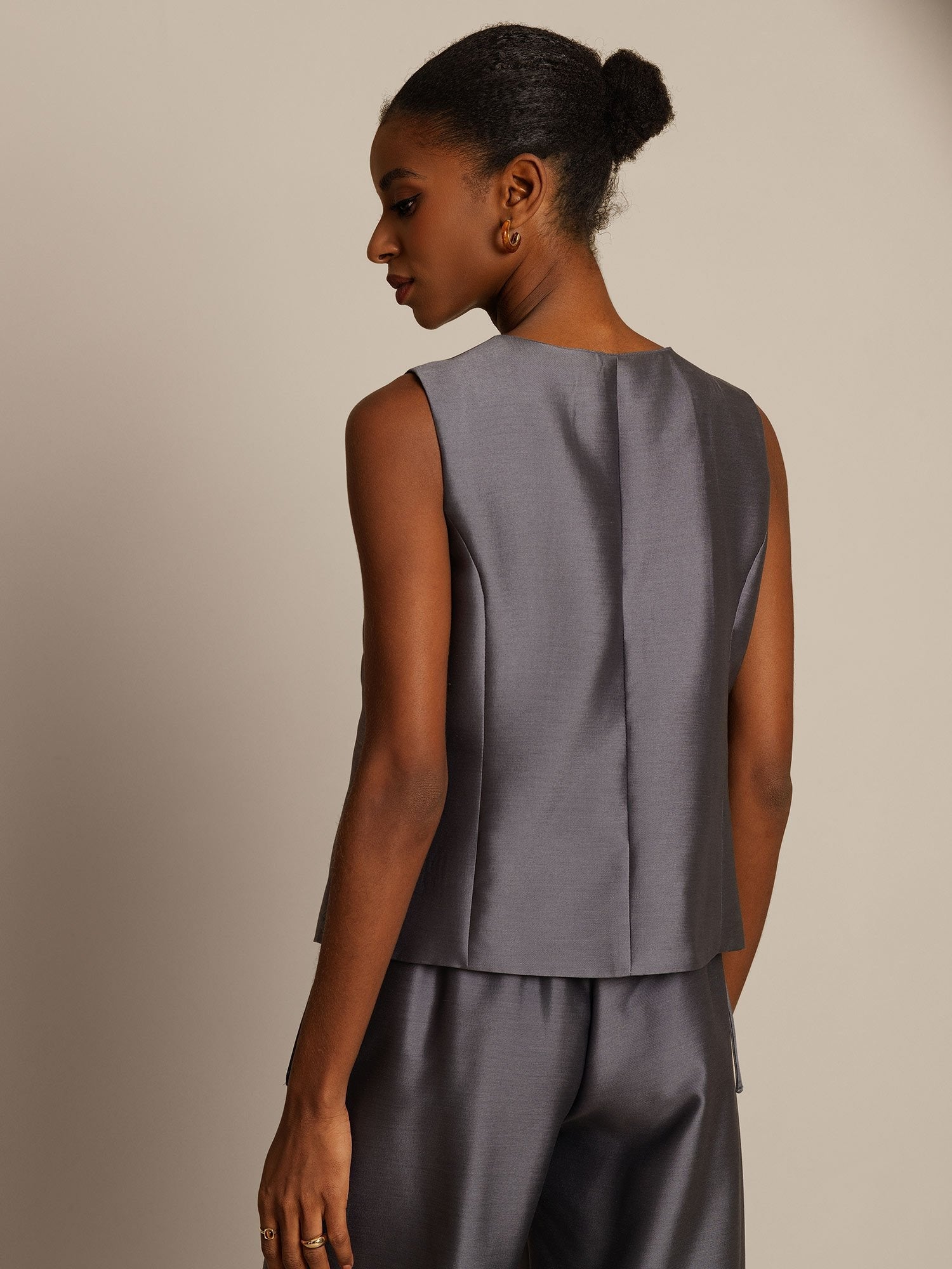 [رمادي] SilkSilky-SA 32Momme الحرير Womens Vest 002,