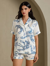 [زرافة بيضاء] SilkSilky-SA Short Sleeve Notch Collar طقم بيجامة نسائي 003