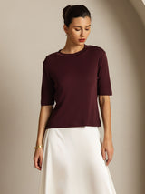 [نبيذ ويندسور] SilkSilky-SA Half Sleeve Crew Neck تي شيرت نسائية 009