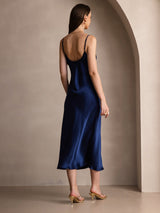 [أزرق غامق] SilkSilky-SA Sleeveless V Neck فساتين نسائية 002