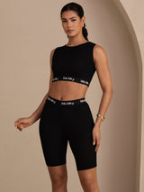 [أسود] SilkSilky-SA Sleeveless Crew Neck Women's Outfit Sets 004