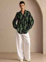 [طحلب أسود] SilkSilky-SA Long Sleeve Lapel Collar بلوزة 004