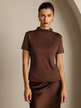 [قهوة] SilkSilky-SA Short Sleeve تي شيرت نسائية 003
