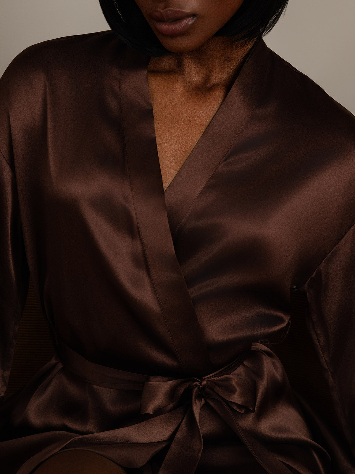 [قهوة] SilkSilky-SA الحرير الخالص Womens Robe 008