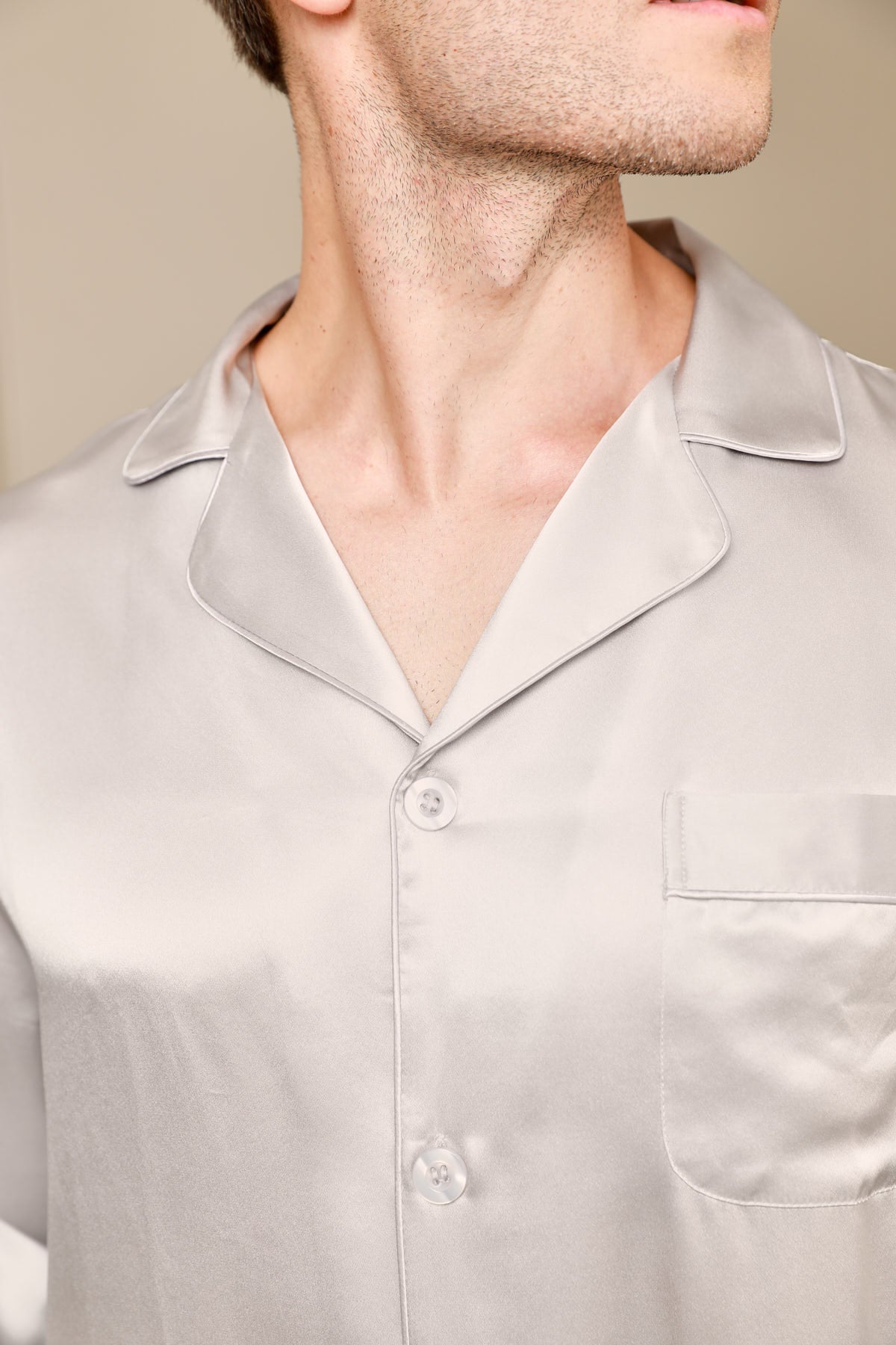 [رمادي] SilkSilky-SA 19Momme الحرير الخالص Mens Pajamas 006