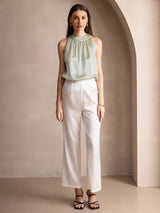 [اخضر فاتح] SilkSilky-SA Sleeveless Halter تي شيرت نسائية 006