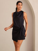 [أسود] SilkSilky-SA Sleeveless Cowl Neck فساتين نسائية 004