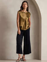 [بني] SilkSilky-SA Cap Sleeve Round Neck تي شيرت نسائية 004