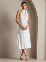 [أبيض] SilkSilky-SA Sleeveless Tie Neck فساتين نسائية 005