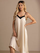 [بيج الأرز] SilkSilky-SA Spaghetti Strap V Neck باس النوم 006