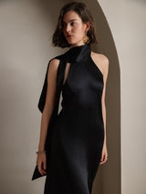 [أسود] SilkSilky-SA Sleeveless Tie Neck فساتين نسائية 003