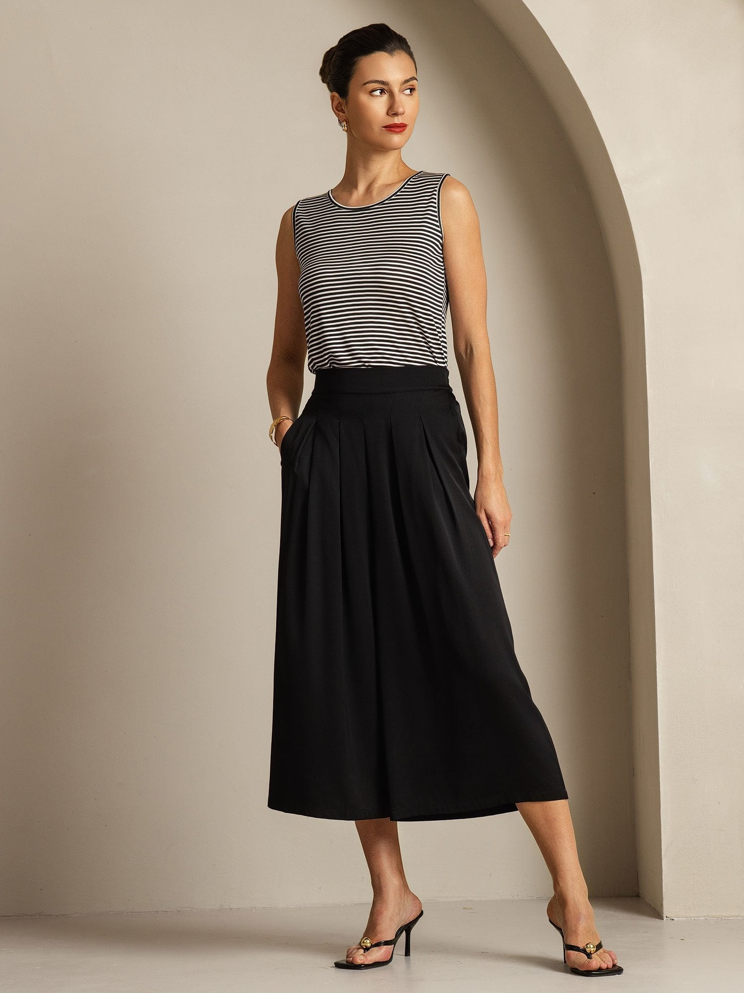 [أسود] SilkSilky-SA 19Momme الحرير Womens Pants 003