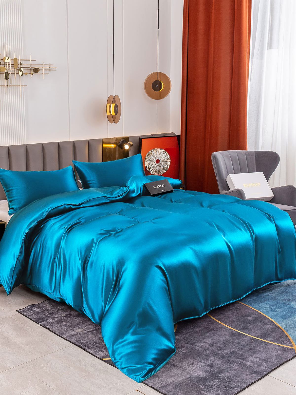 SilkSilky SA 19Momme الحرير الخالص Bedding Set شامبانيا 015