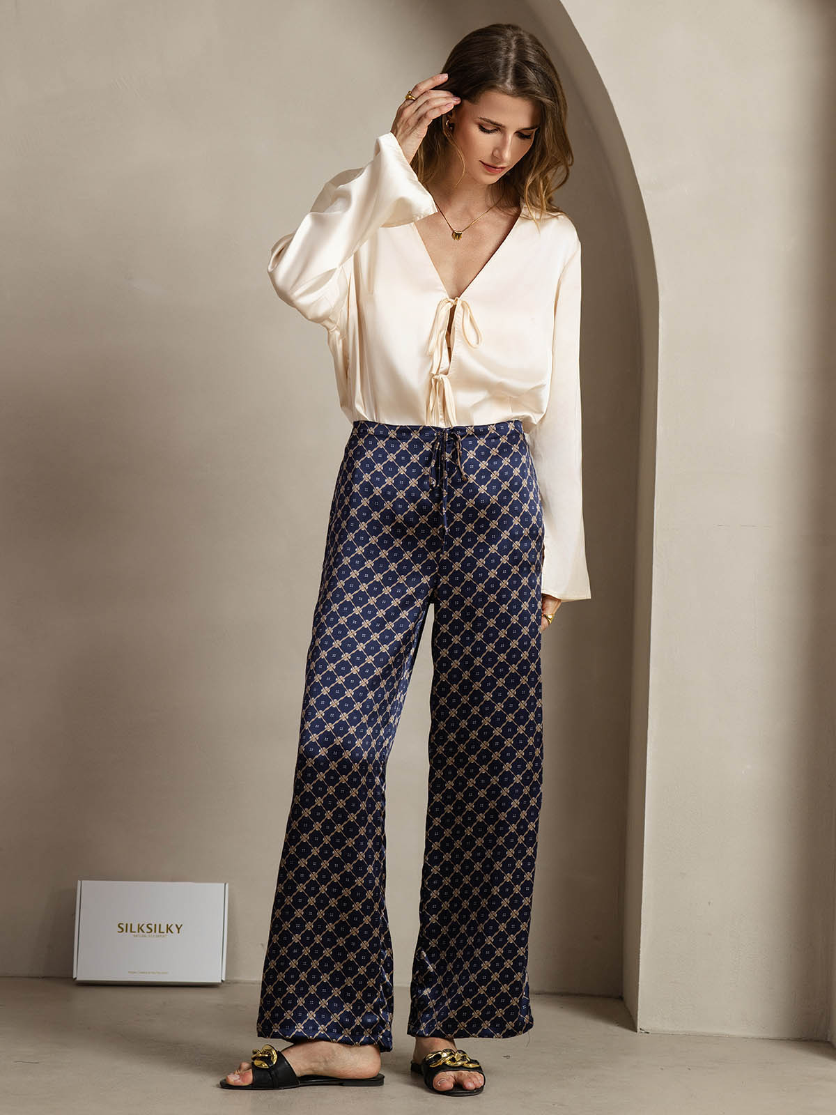 [سلسلة كحلي] SilkSilky-SA 19Momme الحرير Womens Pants 003