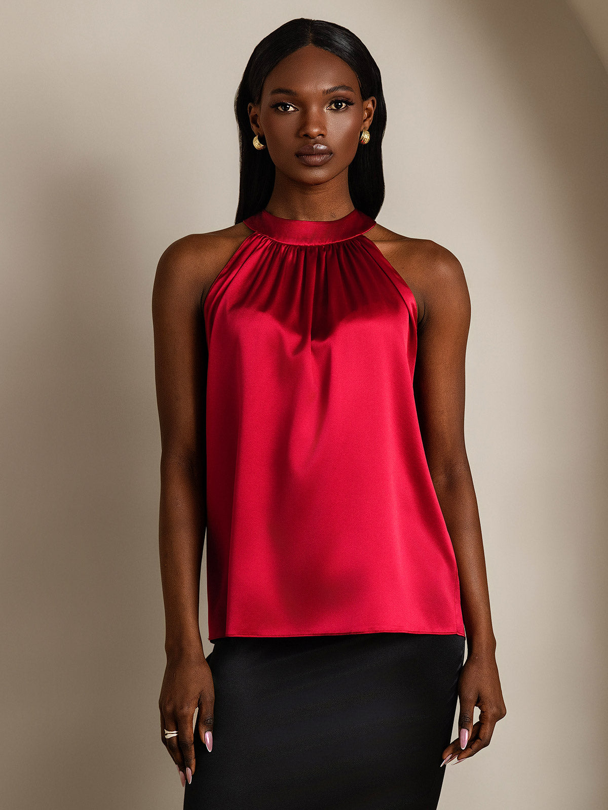 [خمر] SilkSilky-SA 19Momme الحرير Womens T-Shirt 003,