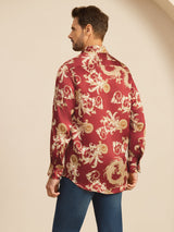 [تنين بلون النبيذ] SilkSilky-SA Long Sleeve Lapel Collar قميص رجالي 002