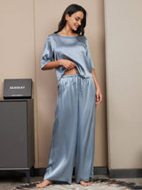 [أزرق رمادي] SilkSilky-SA Half Sleeve Round Neck طقم بيجامة نسائي 004