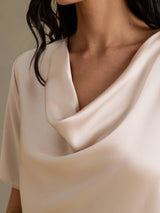 [اللون البيج] SilkSilky-SA Short Sleeve Cowl Neck بلوزات نسائية 004