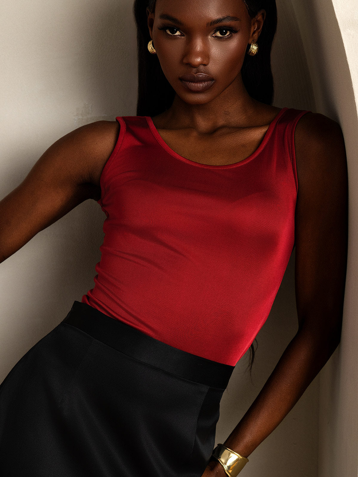 [خمر] SilkSilky-SA محبوك الحرير رقبة مستديرة تي شيرت نسائية 003,