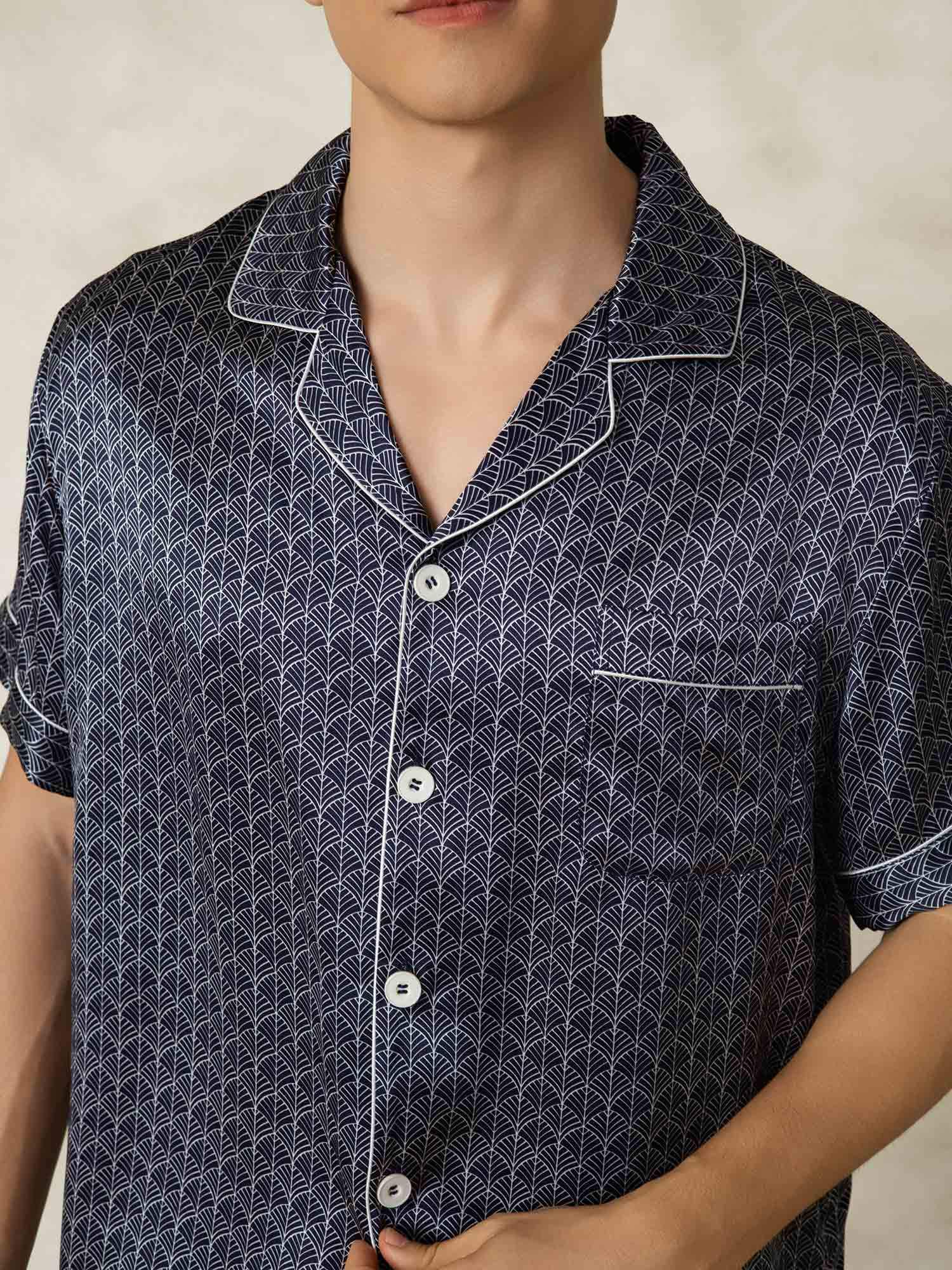 [جنكوكحلي] SilkSilky-SA الحرير الخالص Lapel Collar بيجامة رجالية 007