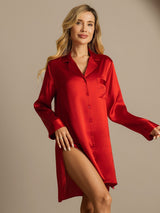 [أحمر] SilkSilky-SA Long Sleeve Lapel Collar باس النوم 003