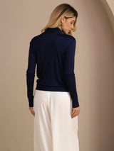 [أزرق غامق] SilkSilky-SA Long Sleeve بلوزات نسائية 002