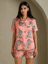 [قطة وردية] SilkSilky-SA Short Sleeve Lapel Collar طقم بيجامة نسائي 001