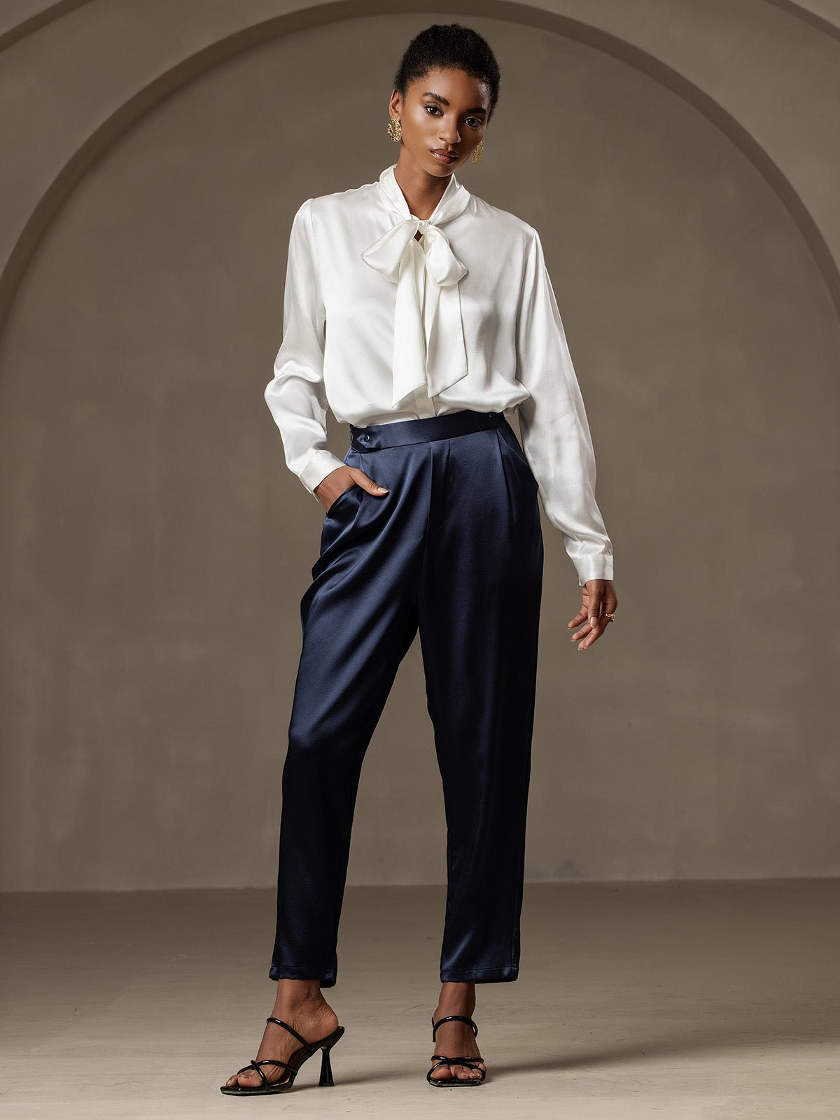 [أزرق غامق] SilkSilky-SA 19Momme الحرير Womens Pants 005