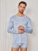 [أزرق فاتح] SilkSilky-SA Long Sleeve Round Neck تي شيرت رجالي 003