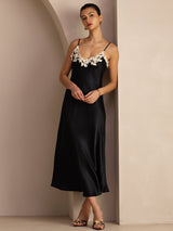 [أسود] SilkSilky-SA Sleeveless V Neck فساتين نسائية 003