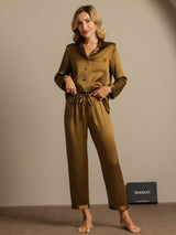 [بني] SilkSilky-SA Long Sleeve Lapel Collar طقم بيجامة نسائي 003