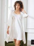 SilkSilky SA الحرير الخالص أكمام بثلاثة أرباع الأطوال Nightgown&Robe Set أبيض 001