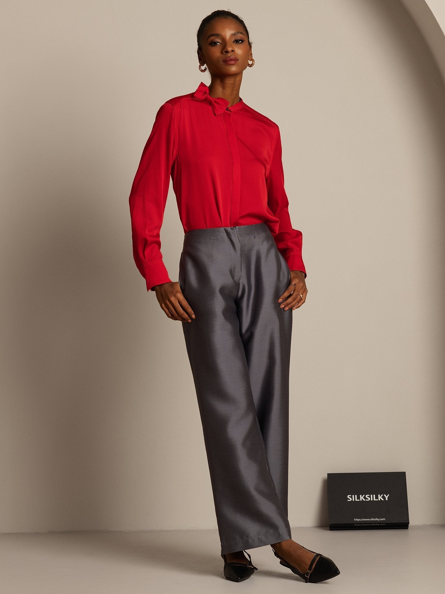 [رمادي] SilkSilky-SA 32Momme الحرير Womens Pants 007,