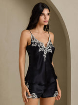 [أسود] SilkSilky-SA Sleeveless V Neck مجموعة قميص قصير 001