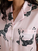 [حمار وحشي وردي] SilkSilky-SA Short Sleeve Lapel Collar طقم بيجامة نسائي 004