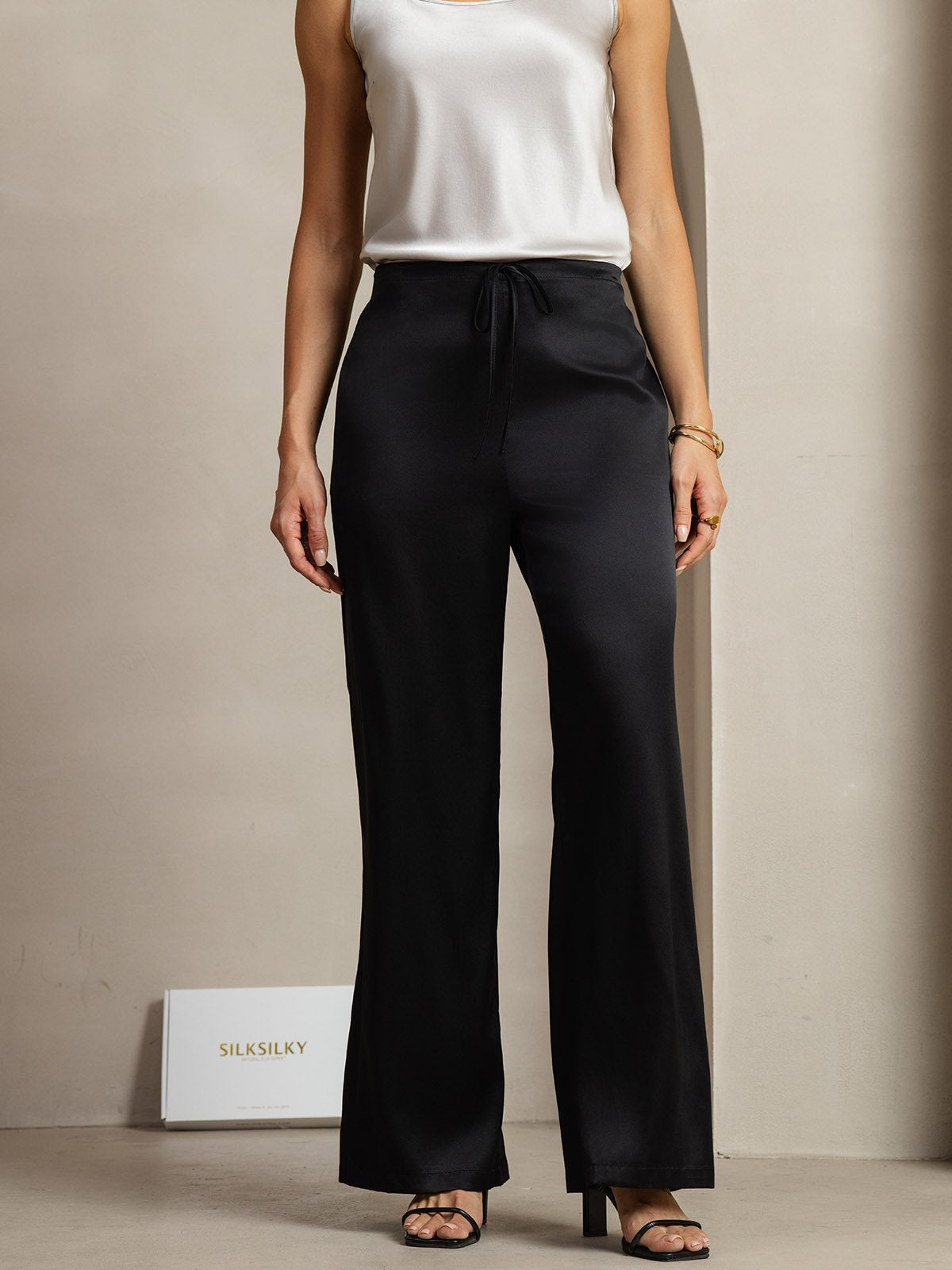 [أسود] SilkSilky-SA 19Momme الحرير Womens Pants 003